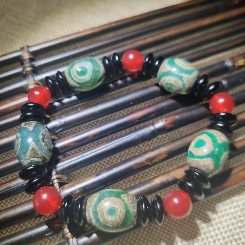 Nine-Eyed Dzi Bracelet Chalcedony Jade Onyx Male Tibet Heavenly Eye