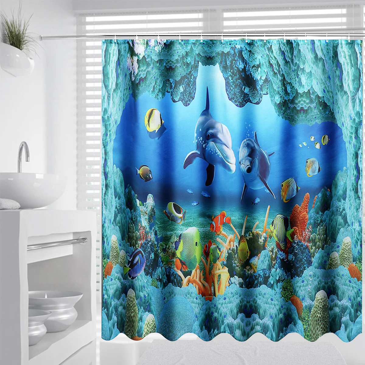 Ocean Sea Dolphin Fish Shower Curtain Waterproof Bathroom Curtains with Hooks 3d Printing Polyester Cloth 180*180cm Bath Curtain