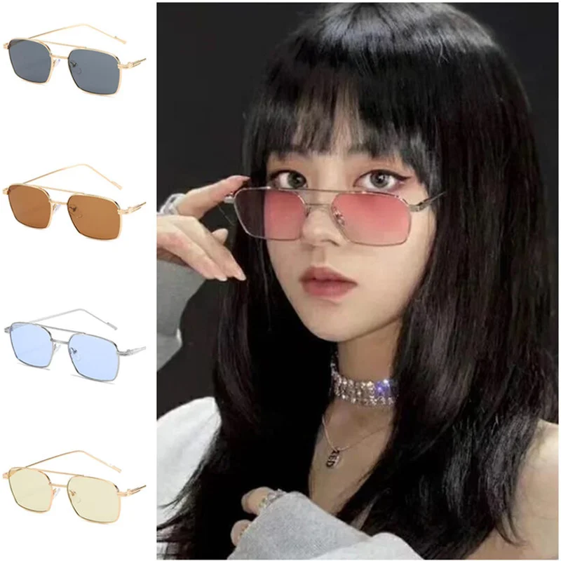 

Fashion Unisex Sun Glasses Alloy Frame Anti-UV Spectacles Rectangle Eyeglasses Personality Double Beam Google Hip Hop Sunglasses