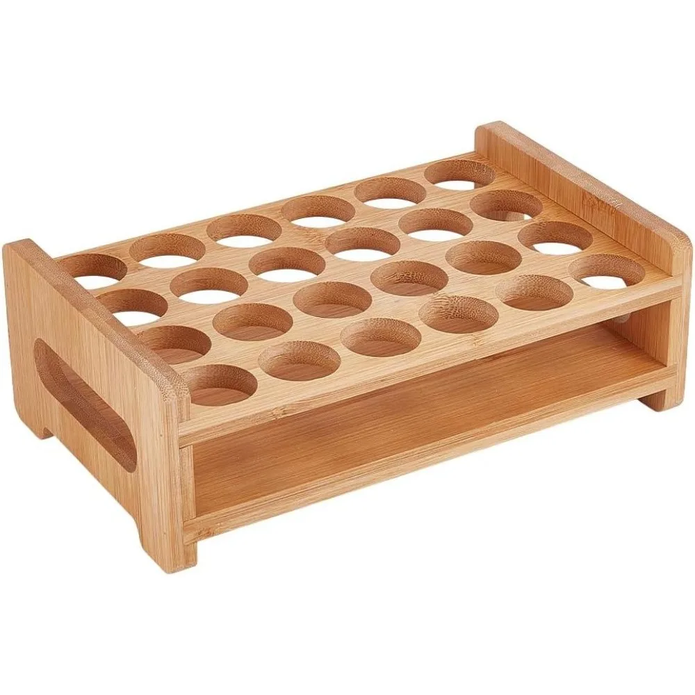 Wooden Test Tube Rack 24-Holes Bamboo Multi-Use Cylinder Tube Display Racks Rectangle Razors Pencils Art Brushes Holder