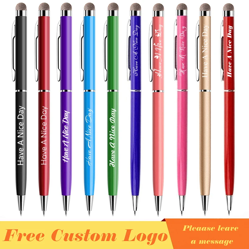 

10pcs/lot Mini Metal 2 In 1 Roller Ballpoint Pens 10 Colors Touch Screen Stylus Universal for iOS iPad Android Free Custom Logo