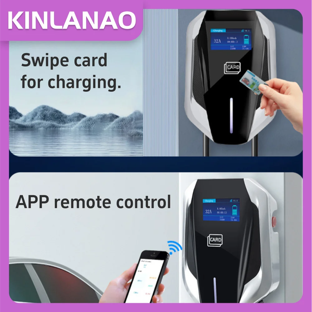 KINLANAO Type2 wallbox EV chargers 16A 11KW 3Phase 5M home and commercial forcarro electrico adullto