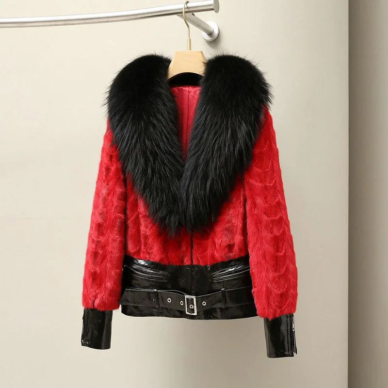 Temperament Women Fur Coat 2024 New Winter Fur Leopard Coat Fox Fur Collar Imitation Fur Fashion High Quality Women Fur Coat H23