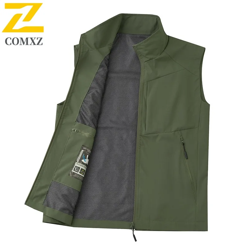 

COMXZ 2025 Cross Border Spring Autumn Mens Casual Vest Outdoor Sport Sleeveless Thin Coat Fishing Waistcoat Multi Pocket Vest