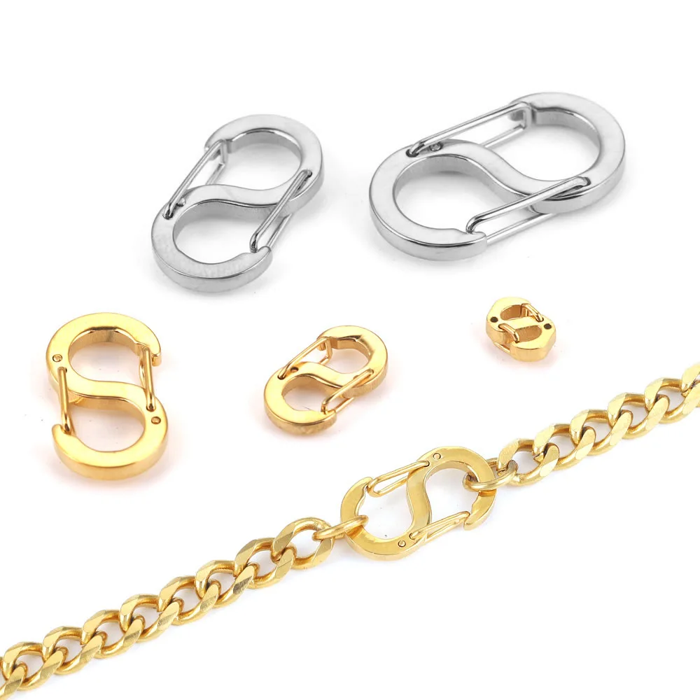 2Pcs Stainless Steel S-Type Buckle Snap Hook Carabiner Necklaces Connectors For Leather Craft Bag Key Ring Jewelry Making