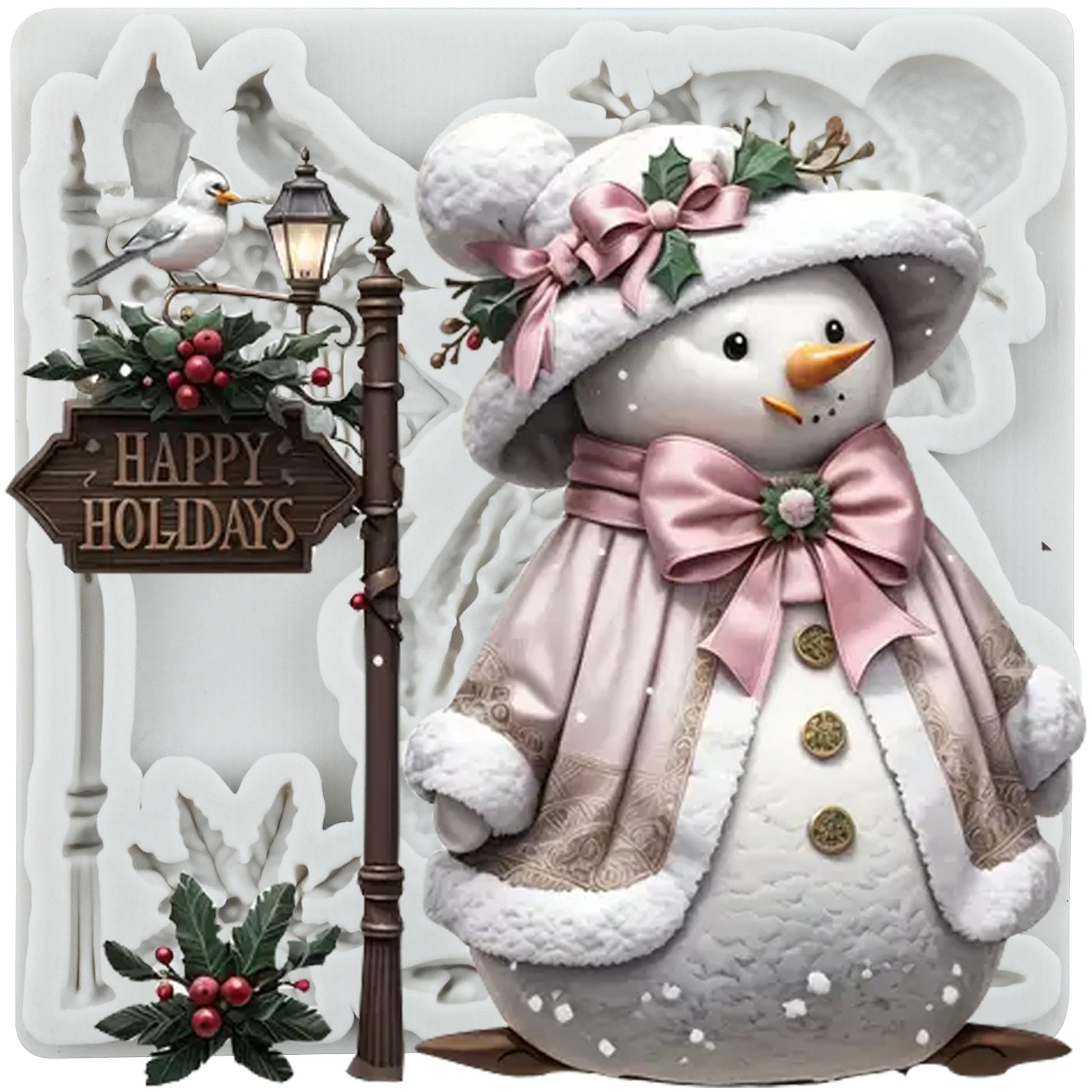 

Lady Snowman Silicone Molds Street Light Sign Fondant Cake Decorating Tools Cupcake Topper Candy Craft Gum Paste Polymer Clay