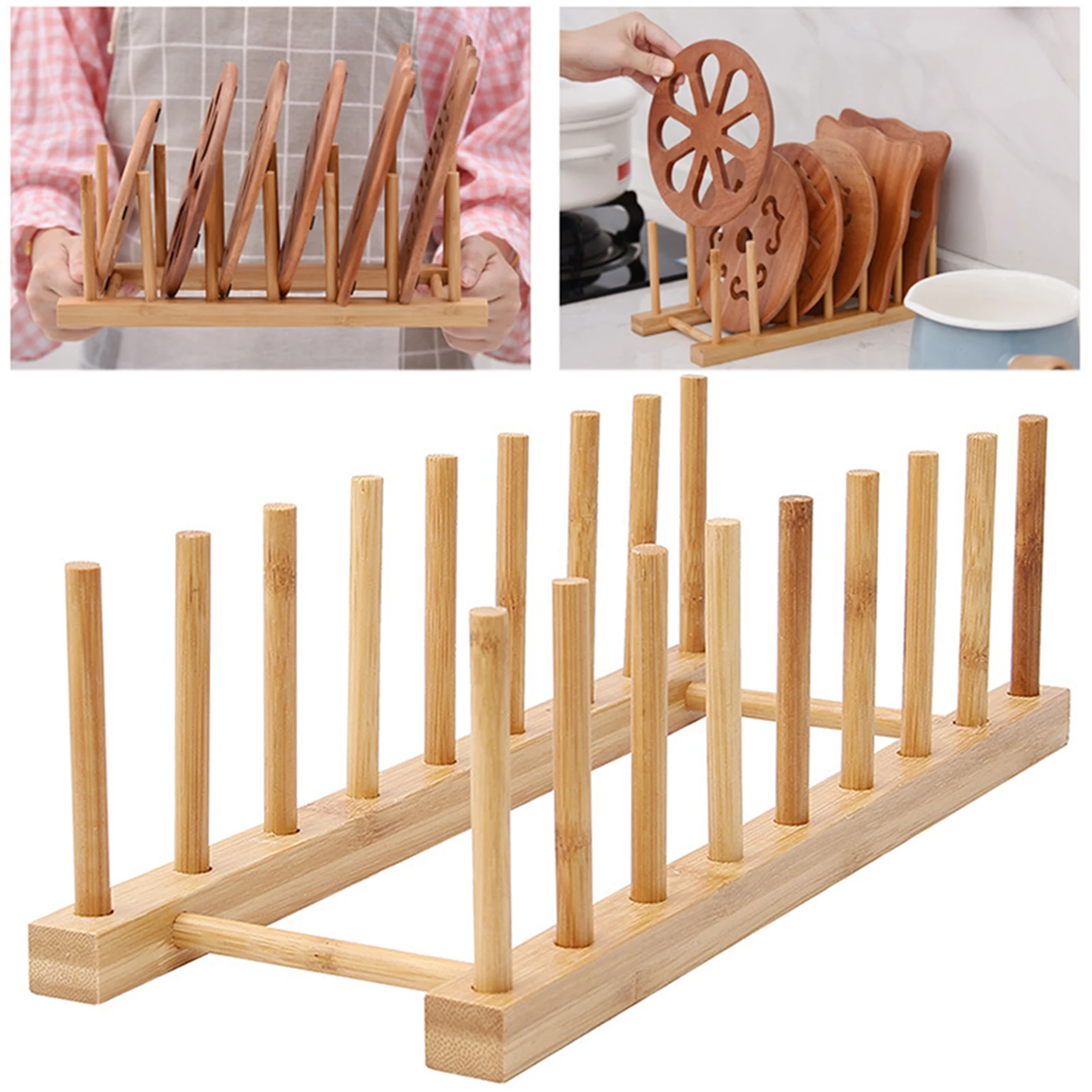 Kitchen Dish Drain Rack Dinnerware Storage Organizer Tray Plate Drying Shelf Wooden Book Cups Display Stand Drainer Holder