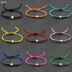 Vintage Tiny Cross Charm Handmade Adjustable Braided Bracelet for Women Lucky Black Red Rope Chain Bracelets New Year Gifts