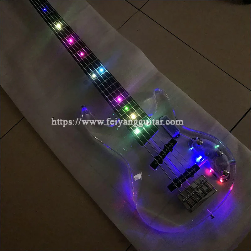 Electric Bass Guitar, Rosewood Fingerboard with LED Light, Acrylic Body,  5 Strings, High Quality Bass Guitar,Free shipping