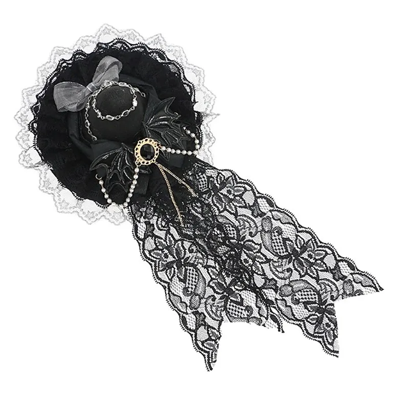 Handmade Gothic Chain Black Hat Subculture Dark Punk Halloween Magic Girl Top Hat Lolita Cosplay Versatile Witch Headdress
