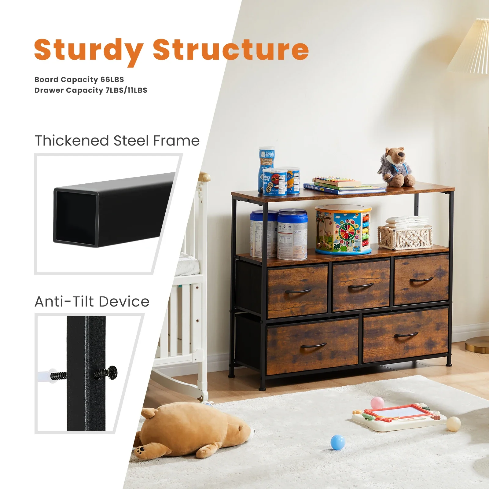 Pop Shoe Cabinet Dresser With 5 Fabric Drawers Toy Storage TV Stand Multilayer Shoe Rack Space Saving Cabinet Of Home Furniture
