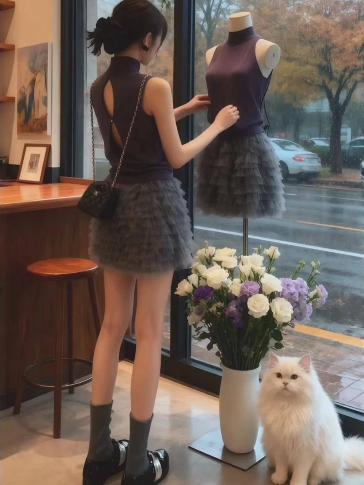 Elastic Waist Layered Tulle Cake Skirt Women's Autumn Winter New Style Anti-Light Shorts Half Skirt Women's High Waist Standa...