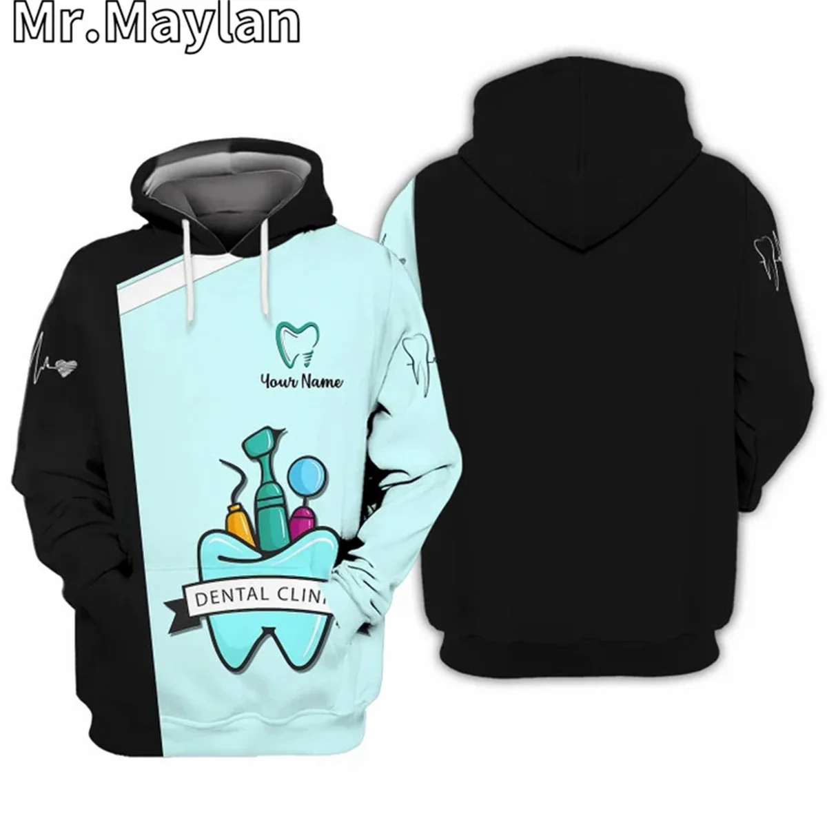 Custom Dentist Pattern Dental Clinic Uniform 3D Hoodie Men-Women Pullover Sweatshirt Hooded Jersey Tracksuit Outwear Coat A-177