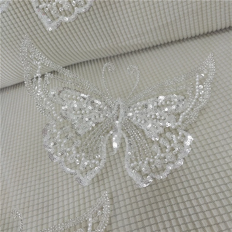 1Pc Butterfly Patch For Wedding Dress Applique Decoration Beads Sequins Patch Pearl Handmade