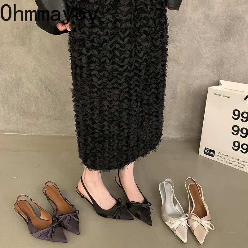 Summer High Heel Butterfly-knot Women Sandals Fashion Pointed Toe Singbacks Shoes Ladies Elegant Dancing Party Pumps