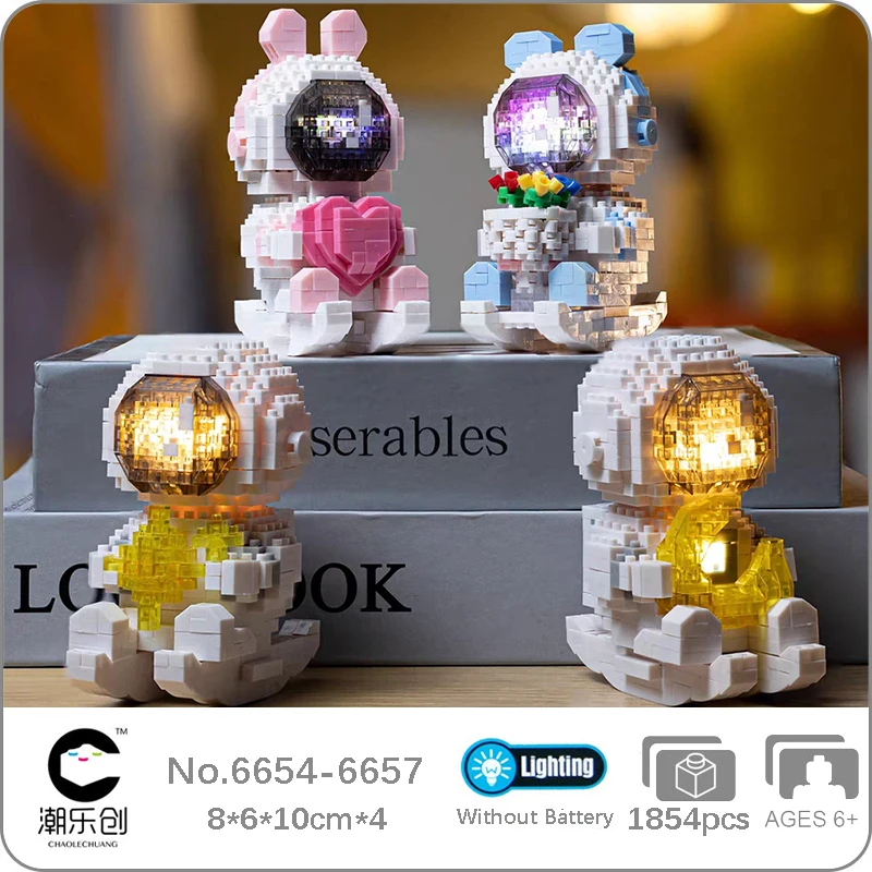 CLC Space Astronaut Rocking Horse Moon Star Rabbit Bear Doll Light Mini Diamond Blocks Bricks Building Toy For Children No Box