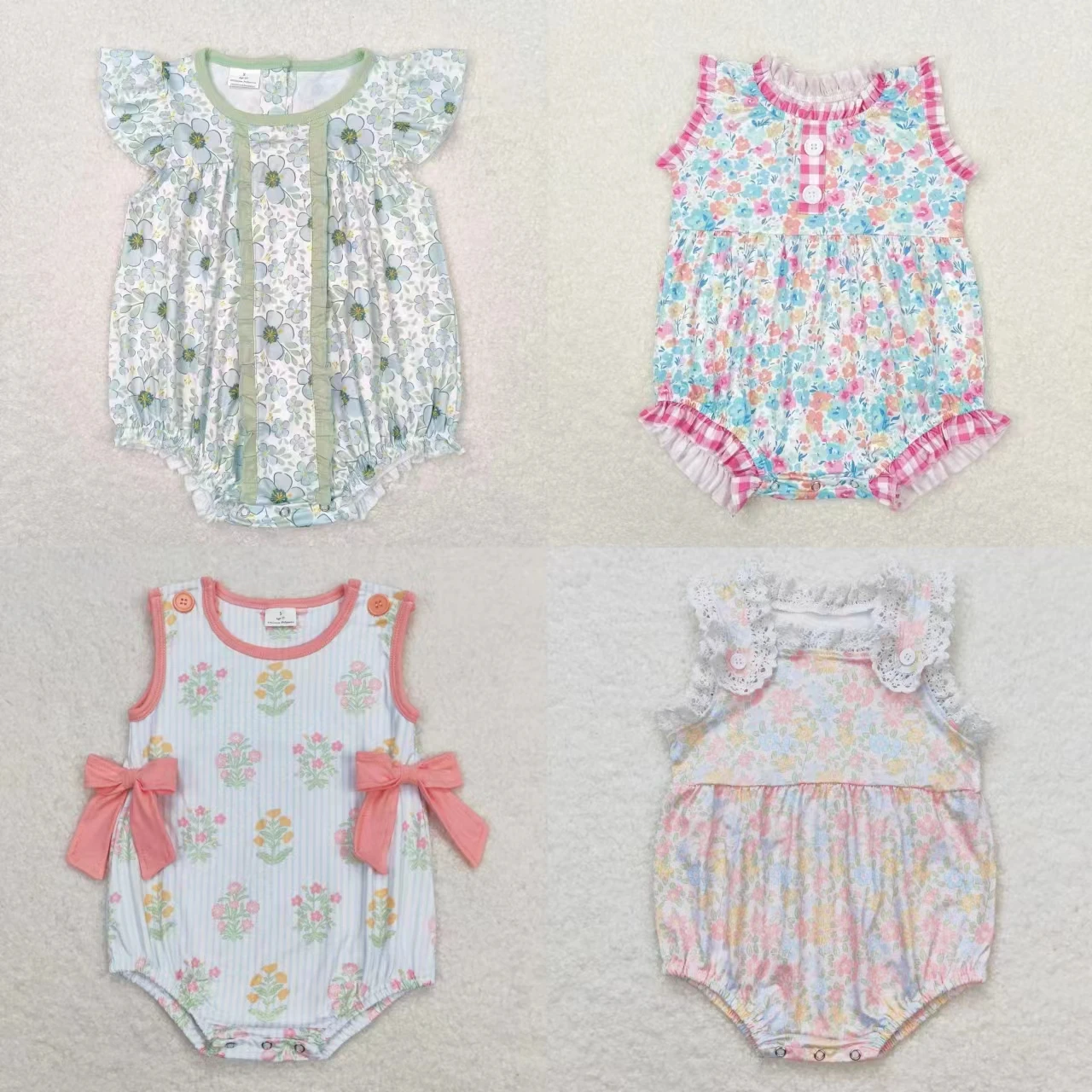 Wholesale Newborn Children Floral Bubble Romper Baby Girl Summer Sleeveless Flower Jumpsuit Kids Toddler One-piece Clothing