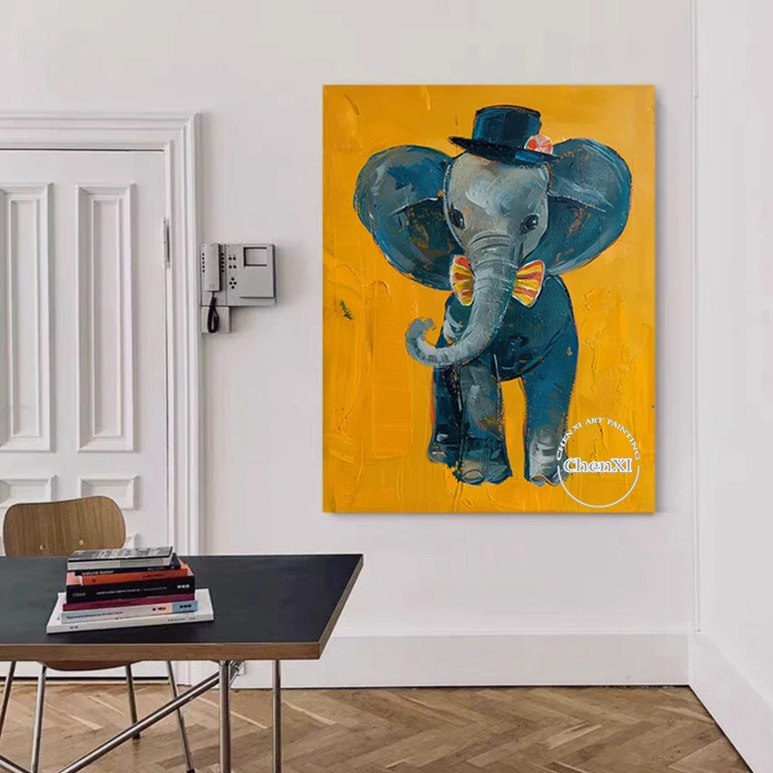 

Children Bedroom Decor Cartoon Animal Elephant Canvas Picture Art Unframed Hand-painted Cute Poster On Cavas For Wall Showing