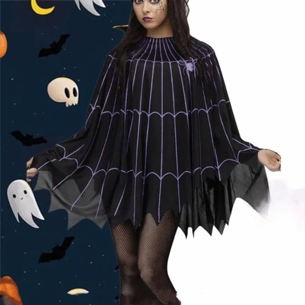 Clothing Prop Halloween Cosplay Cape Loose Spider Net Ghost Hooded Cloak Pumpkin Fun Interaction Witch Cosplay Cloak