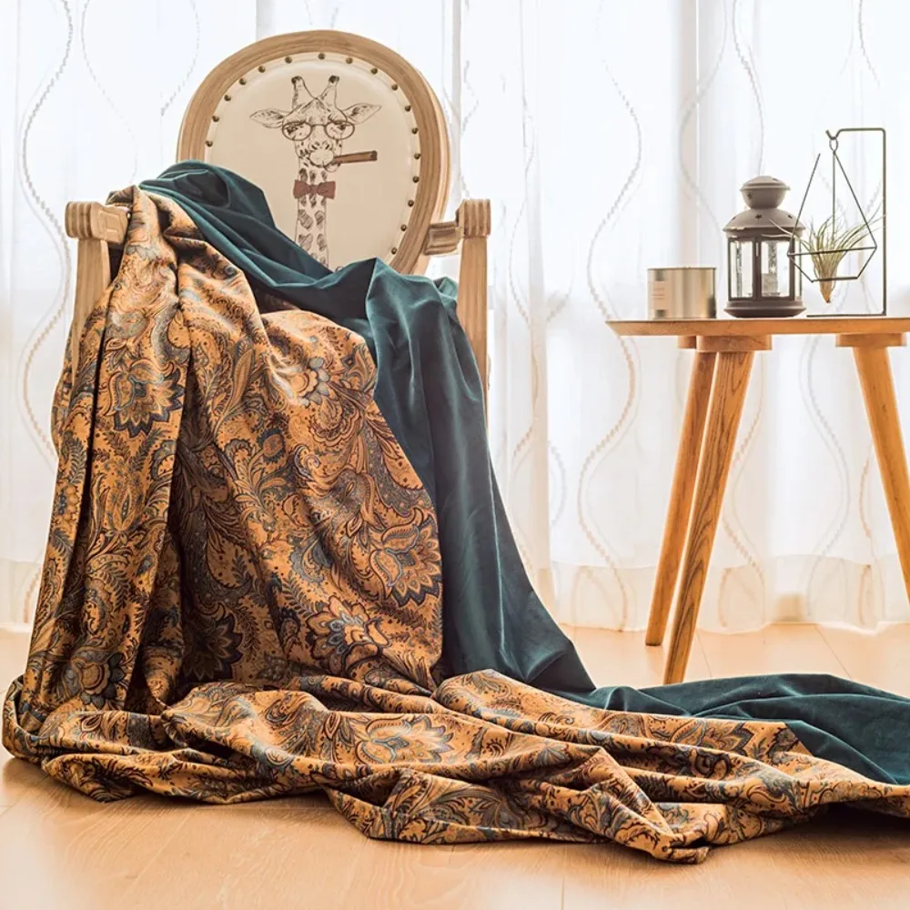 Vintage American French Classic Chenille Curtains Living Room Bedroom Pure Color Polished Green Velvet Drapes Custom Design