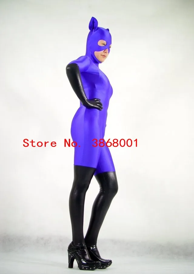 Cat girl Animal role play Colorblock Lycar Halloween Cosplay Costumes Zentai full body catsuit Fancy Dress Spandex jumpsuit