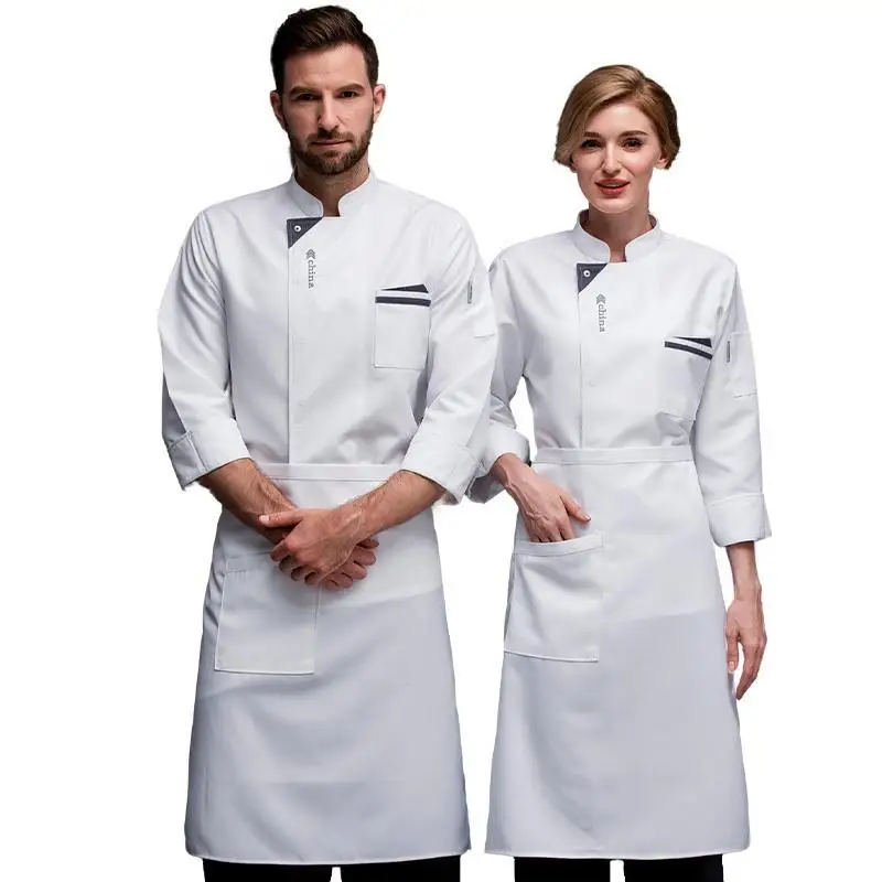 Overalls Short Summer Wine Restaurant Ding Room Kitchen Food Breathable Chef Uniform Men\'s Long Sleeve