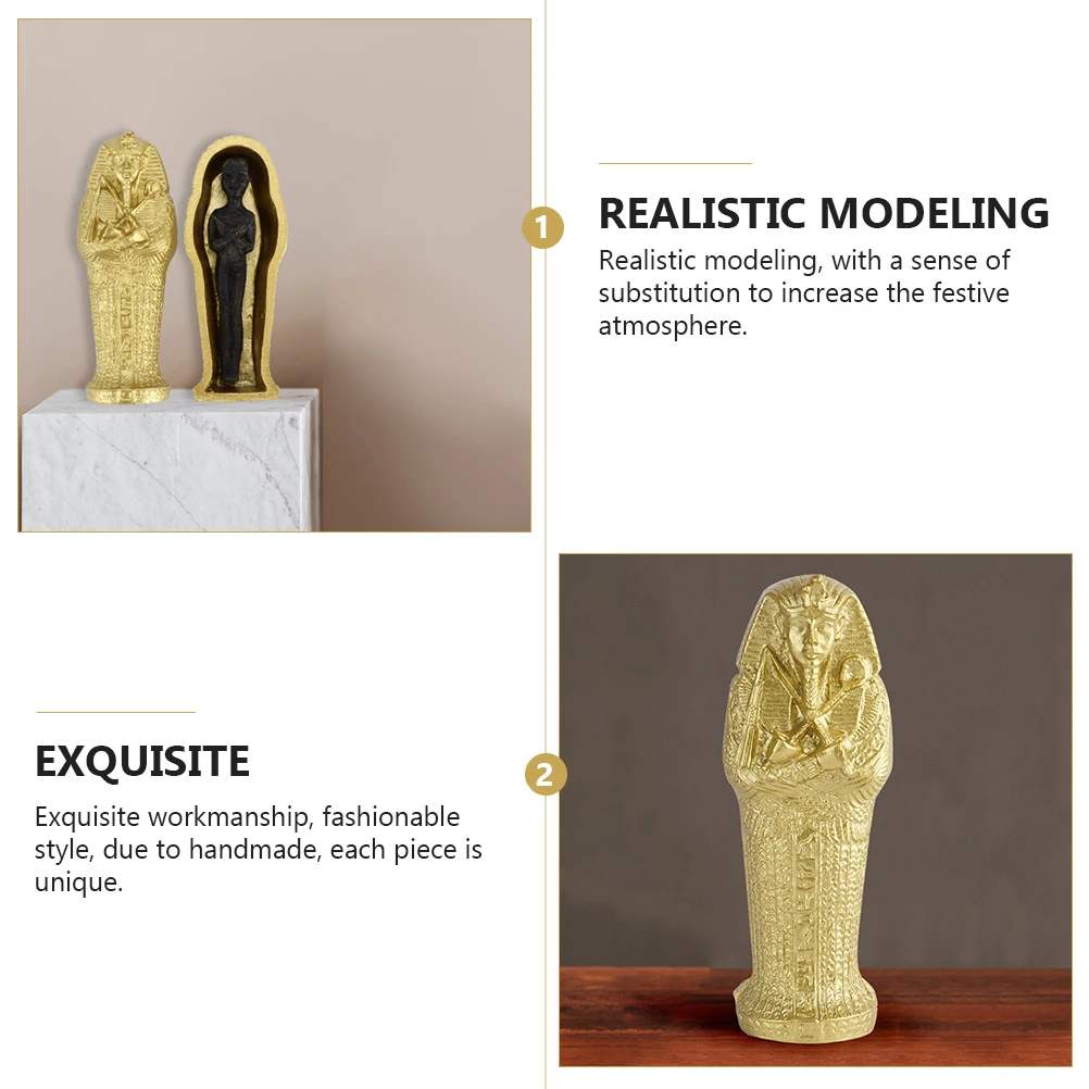 

2pcs Mummy Coffin Desktop Decor Egyptian Ornaments Sculpture Garden Statue Halloween Gift Resin Durability