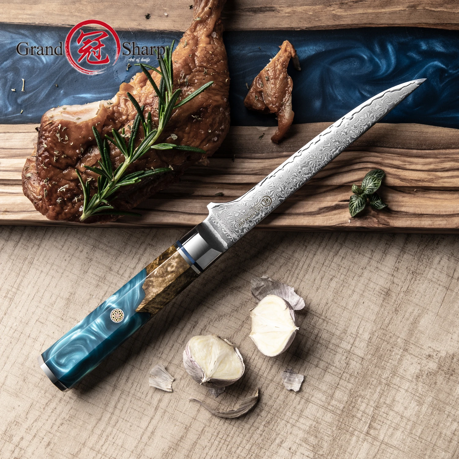 GRANDSHARP 5.7 Inch Boning Knife High Carbon Damascus Steel Fish Filleting Knife Sushi Bone Meat Fruit Vegetables Cutting Tools