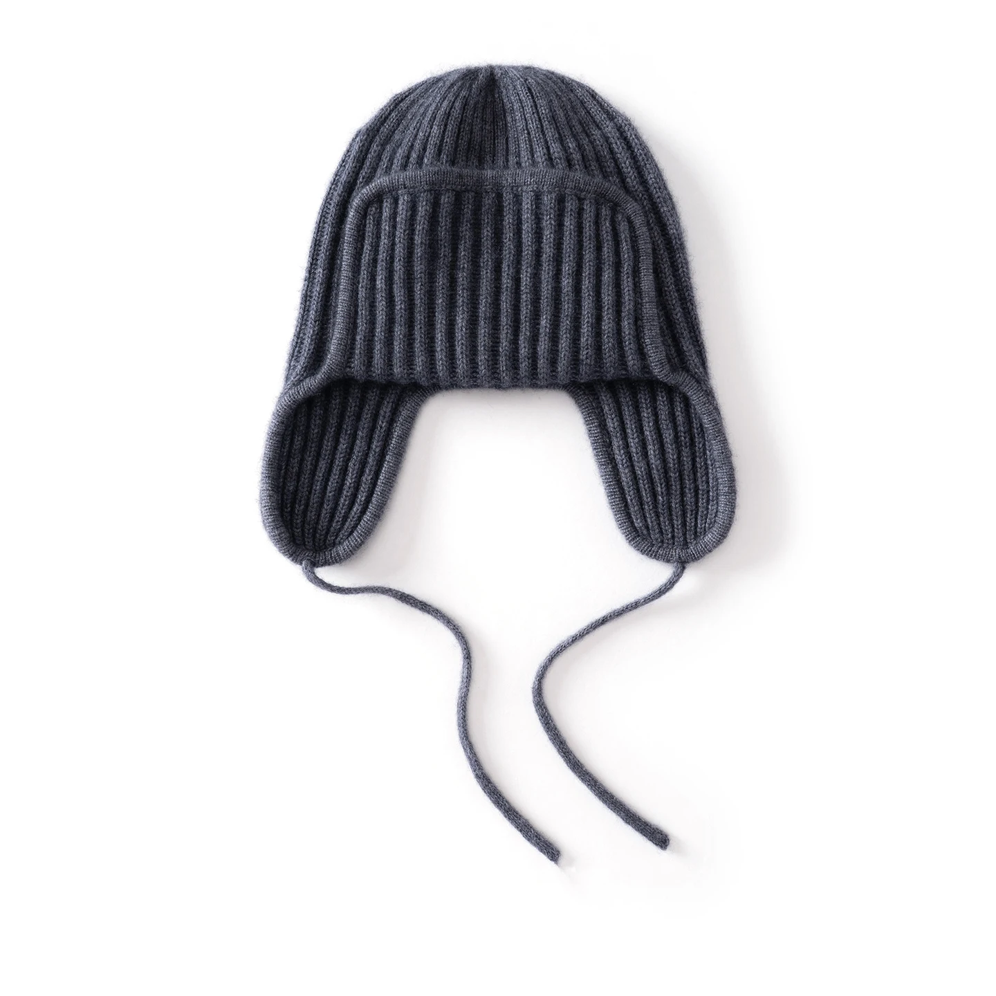 KOIJINSKY 35% Cashmere Blend Ear Flap Hat Women Ribbed Trooper Chin Strap Warm Winter Knit Cap