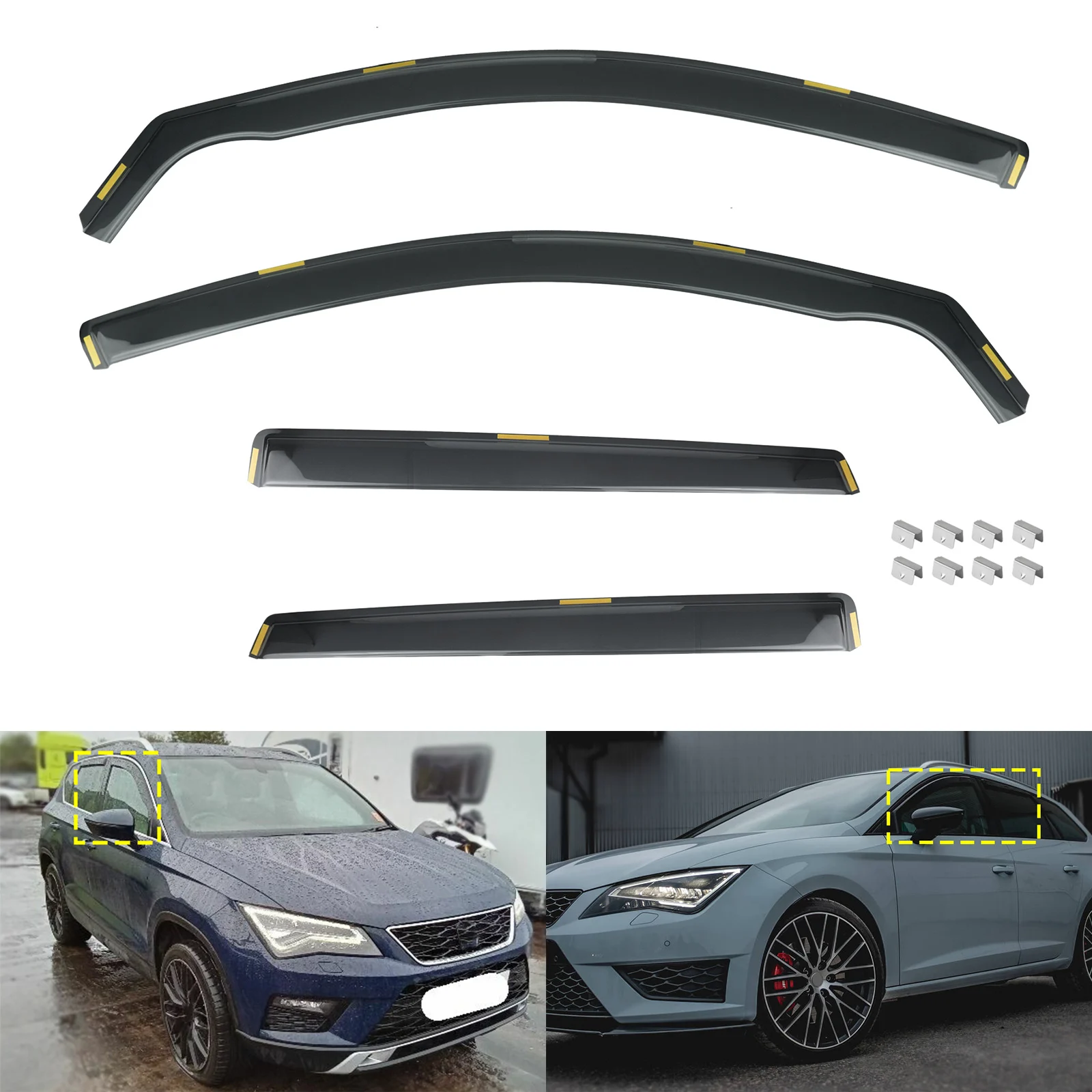 4 Stück/Set Getönte Seitenfenster-Wind-, Regen- und Sonnenschutzblenden, transparent, für Seat Ateca SUV KH7 KHP ab 2016