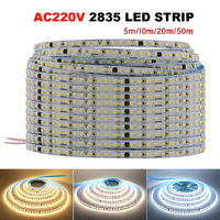 5m 10m 20m 50m 220V LED Strip Light SMD 2835 120LEDs/m 8mm Flexible and Cuttable Home Lamp Adhesive Tape Warm/Natural/Cool White