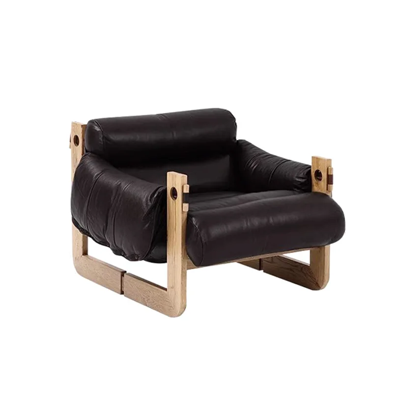 Leather lazy sofa retro armchair single sofa