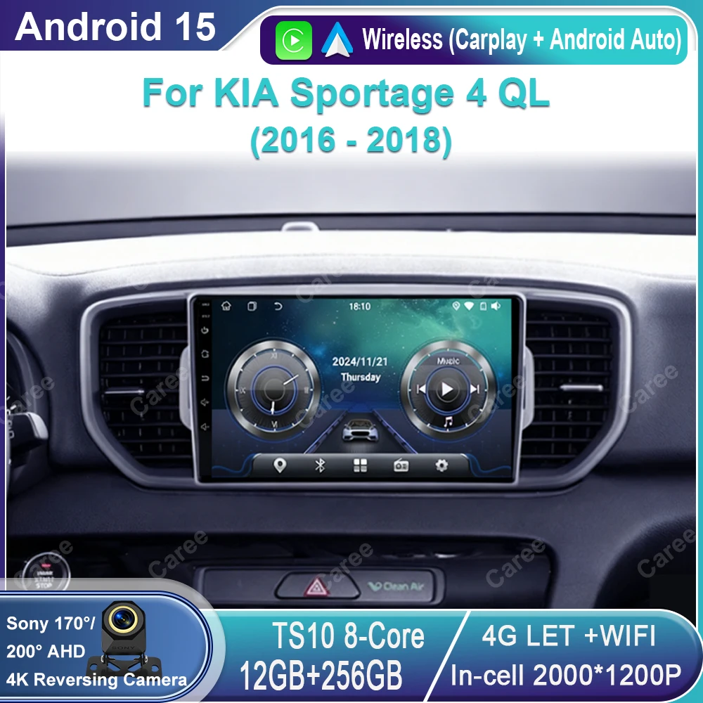 For KIA Sportage 4 QL 2016 2017 2018 Android Auto Navigation GPS Split Screen Wireless Carplay DSP Stereo Bluetooth WiFi No 2Din
