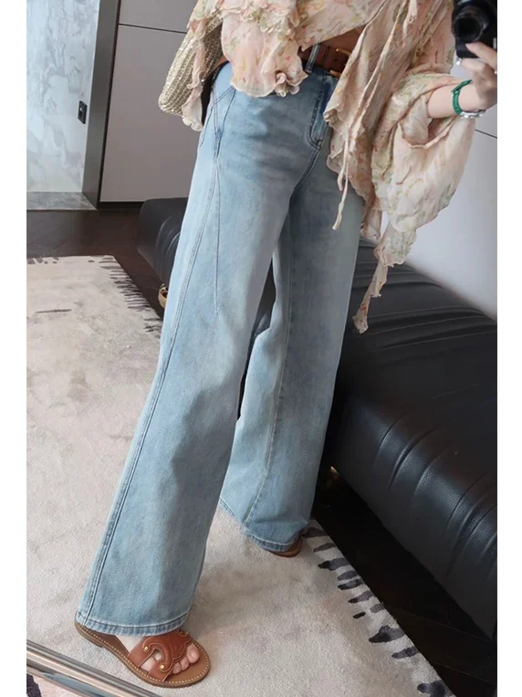 

Slim Fit Straight Leg Jeans Women's Summer High Waist Long Pants Wide Leg Casual Cotton Stretchy High Elasticity Daily Wear