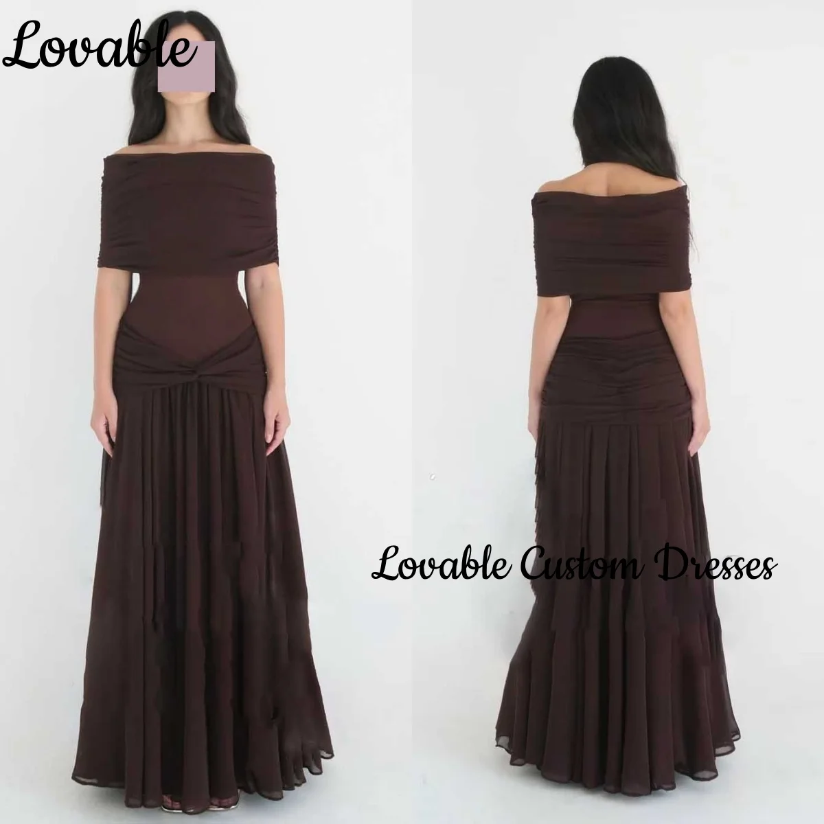 

A-Line Customize Formal Occasion Dresses Off-The-Shoulder Floor-Length Ruffle Women'S Evening Dresses Zipper Up Short Sleeves