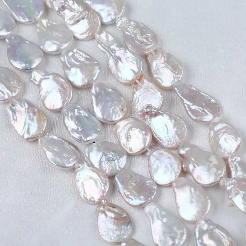 Drop-Shaped 14-16Mm Freshwater Pearl Button Beads Baroque String Jewelry