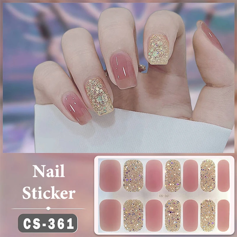 No Baking Lamp Waterproof Nail Wraps Full Cover Nail Stickers Solid Color 14 Nails/Set Multi Color Nail Art Look Patch Firm