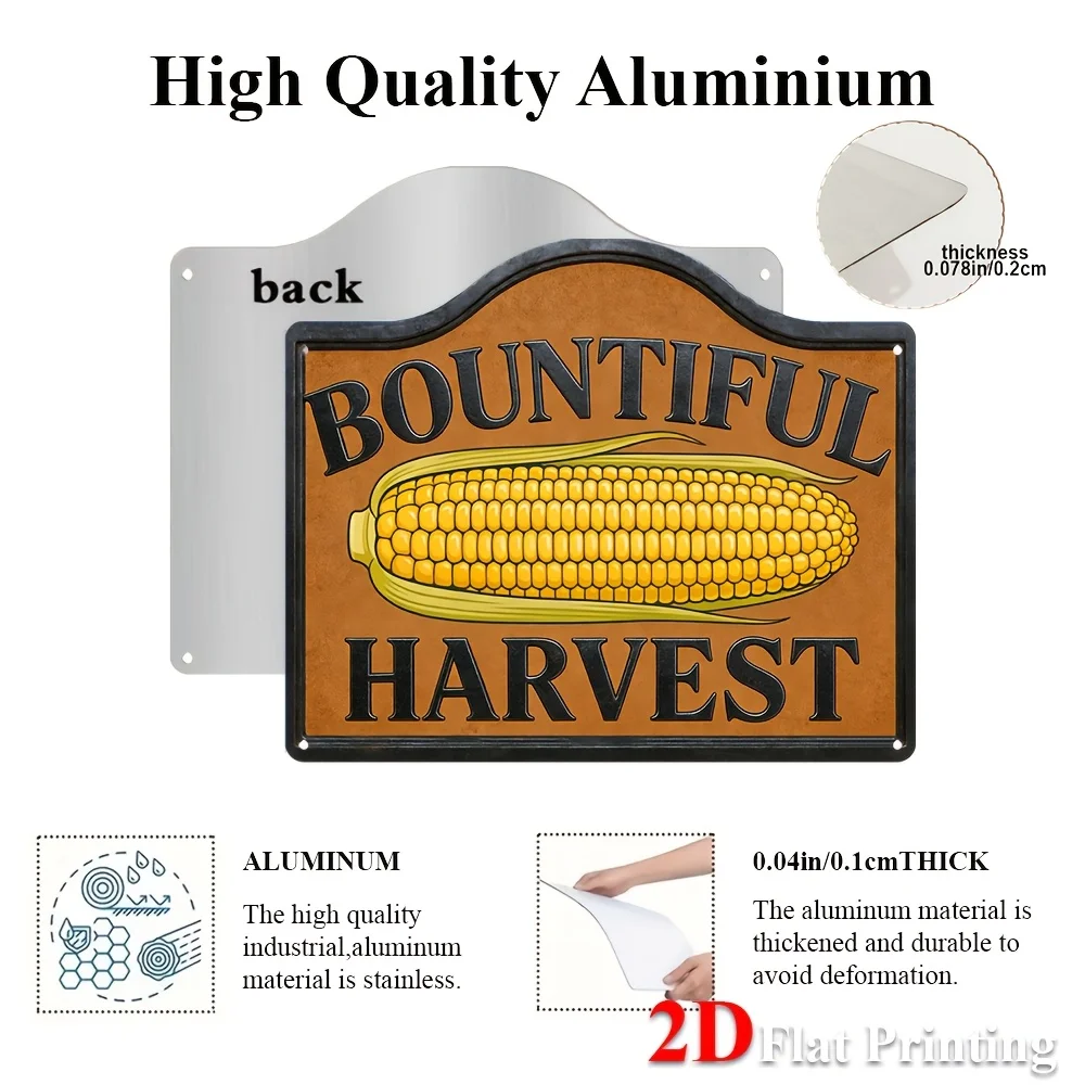 2D Flat,1pc Vintage 'Bountiful Harvest' Corn Wall Decor - Metal Sign Suitable For Farmhouse Kitchens,Rustic Living Rooms,Country