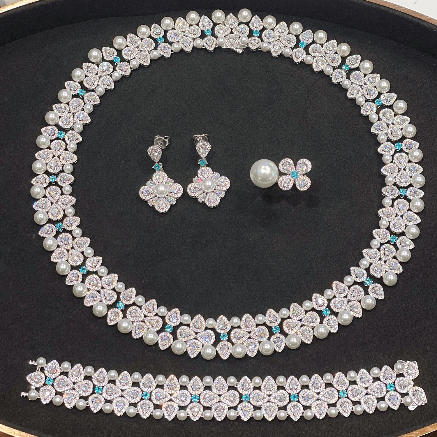 

CUMEE VIntage Style Designer Simple Daily Artificial Bead Pearls Jewelry Set. 925 Silver plated Gold