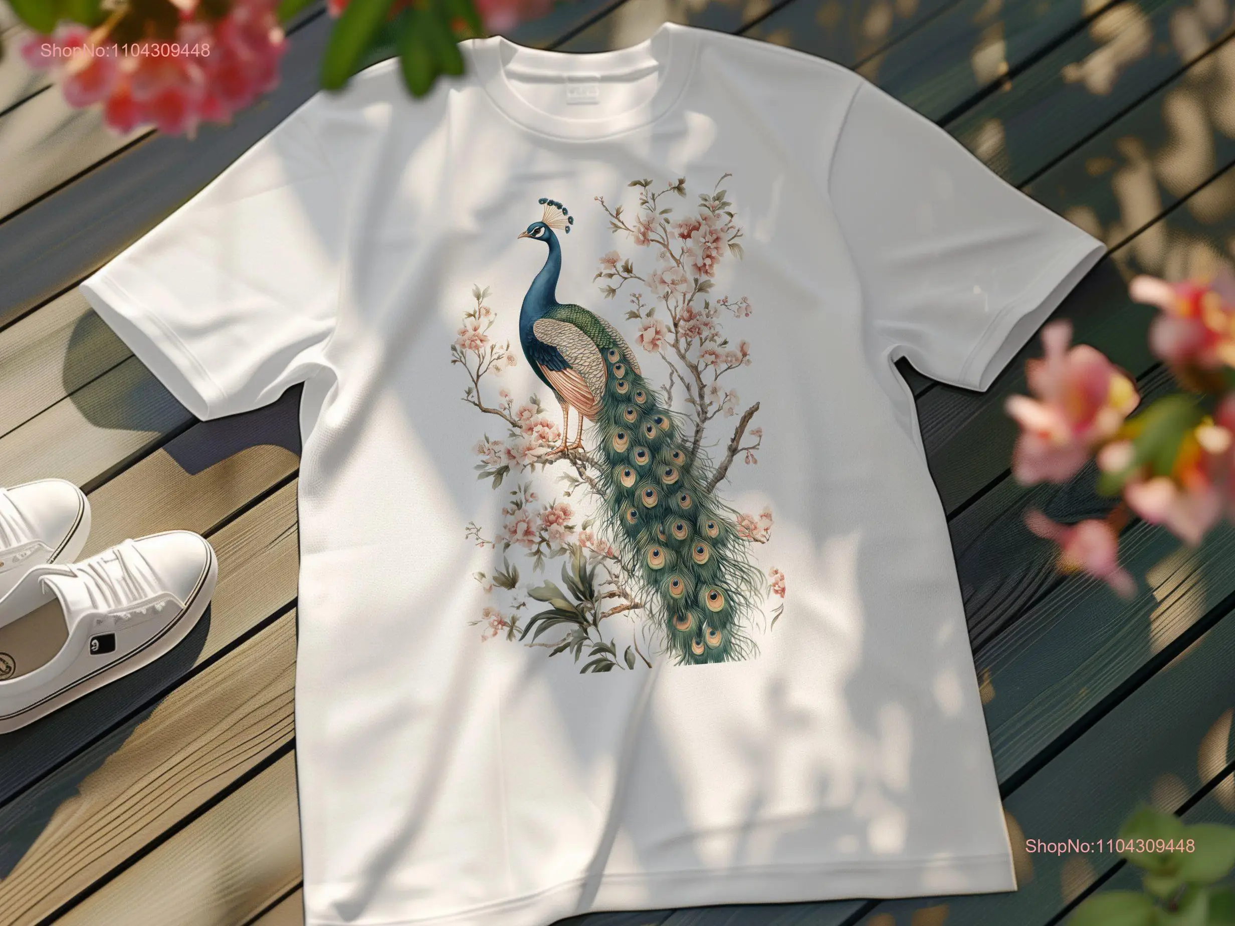 Elegant Peacock in Blossom Art and Cherry T Shirt Nature Inspired Artistic Exotic Birds Lover Comfort Colors