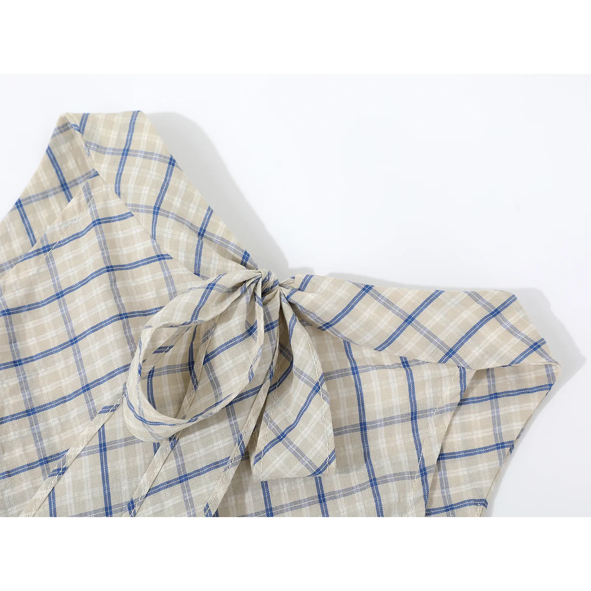 Vestido Sem Mangas Estilo A-Line Retro Doce e Picante com Estampa Xadrez Novo Estilo de Verão com Cintura Ajustável