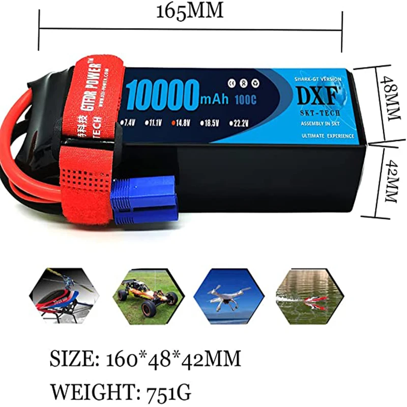 Dxfリポバッテリー4 4s 14.8v 10000mah 100C 200Cディーンズ/t XT90 EC5 XT90S rc 1/8 1/10車のトラックタンクrcモデルxxmax 8s arrama