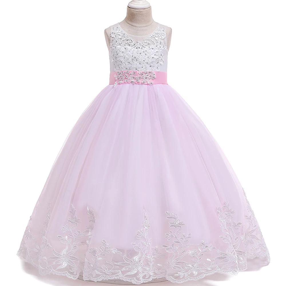 Girls Christmas Dress White Pink Bridesmaid Kids Clothe Children Long Princess Party Wedding Evening Vestidos 10 11 12  13 Years