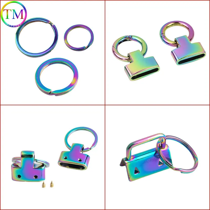 

10mm 19mm 25mm Rainbow Metal Key O Rings Spring Clasp Buckle Connectors Openable Round Carabiner For Diy Handbags Strap Keychain