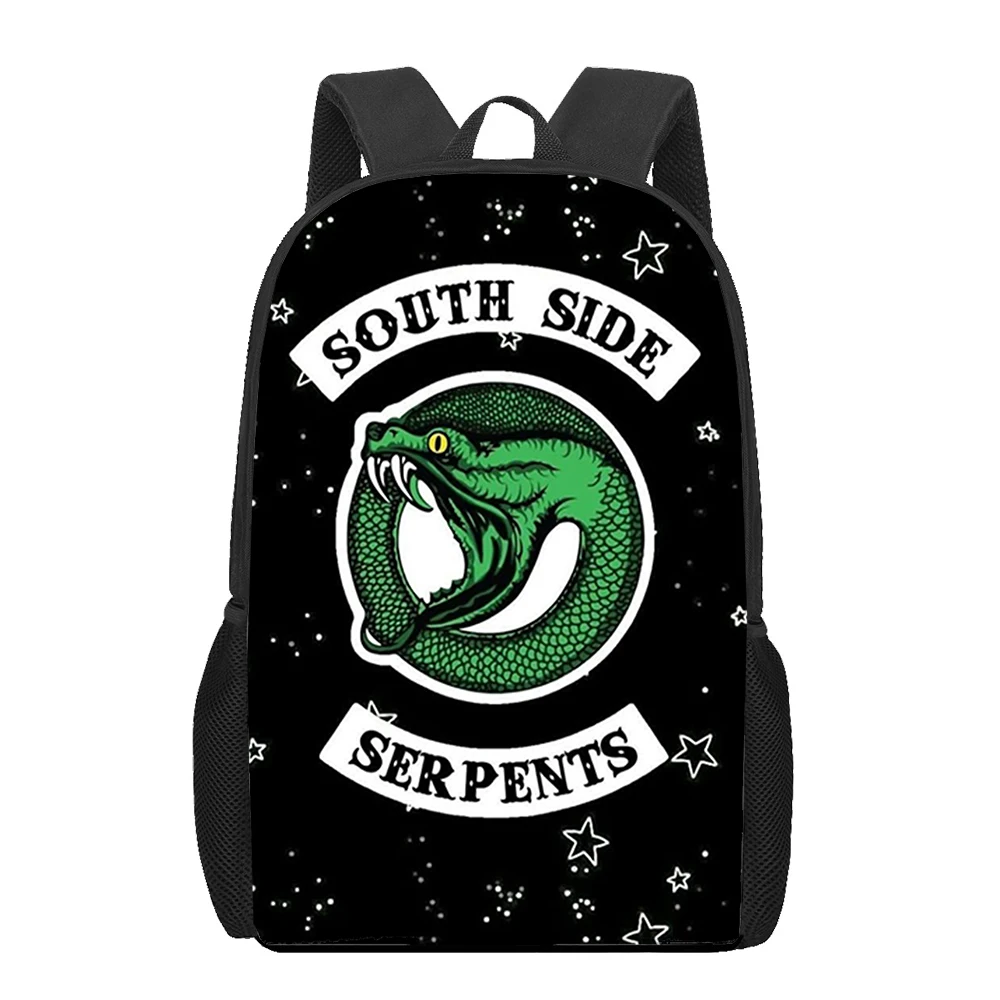 Mochilas de TV riverdale com padrão dos desenhos animados para crianças, mochilas escolares, mochila de viagem de grande capacidade para meninos e meninas, 16 polegadas