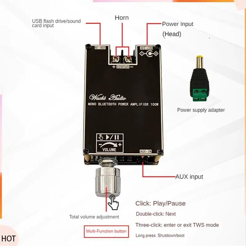 

News 2X Mono 100W Bluetooth Audio Amplifier Board With TWS Box Function TPA3116D2 BT5.1 Stereo Audio Module DC7-24V ZK-1001B