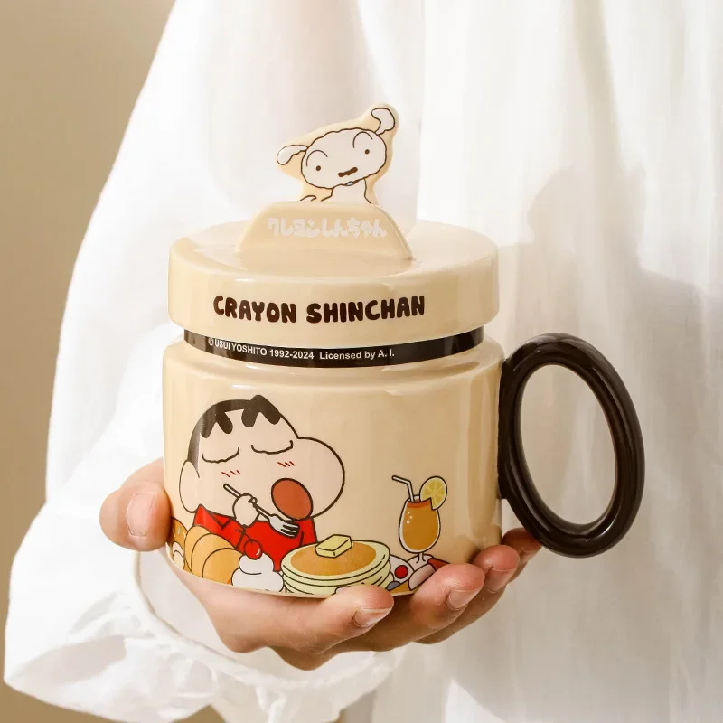 

Crayon Xiaoxin joint mug genuine high-value ceramic cartoon with lid cute breakfast cup gift box packaging