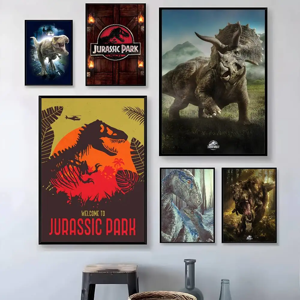 Póster del mundo de dinosaurios del Parque J-Jurassic, arte HD, pared adhesiva, impermeable, para el hogar, sala de estar, dormitorio, bar, decoración estética