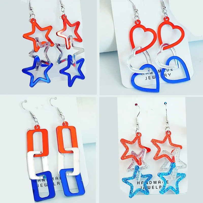 Independence Day 3D hollowed out rotating shiny heart-shaped star earrings rotating geometric creativity earrings