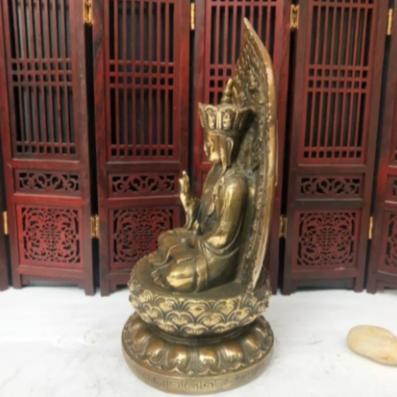 Antique Copper Gilt Carved Ksitigarbha Bodhisattva Statue with Backlight - Study Home Decor, Exquisite Feng Shui Collectible